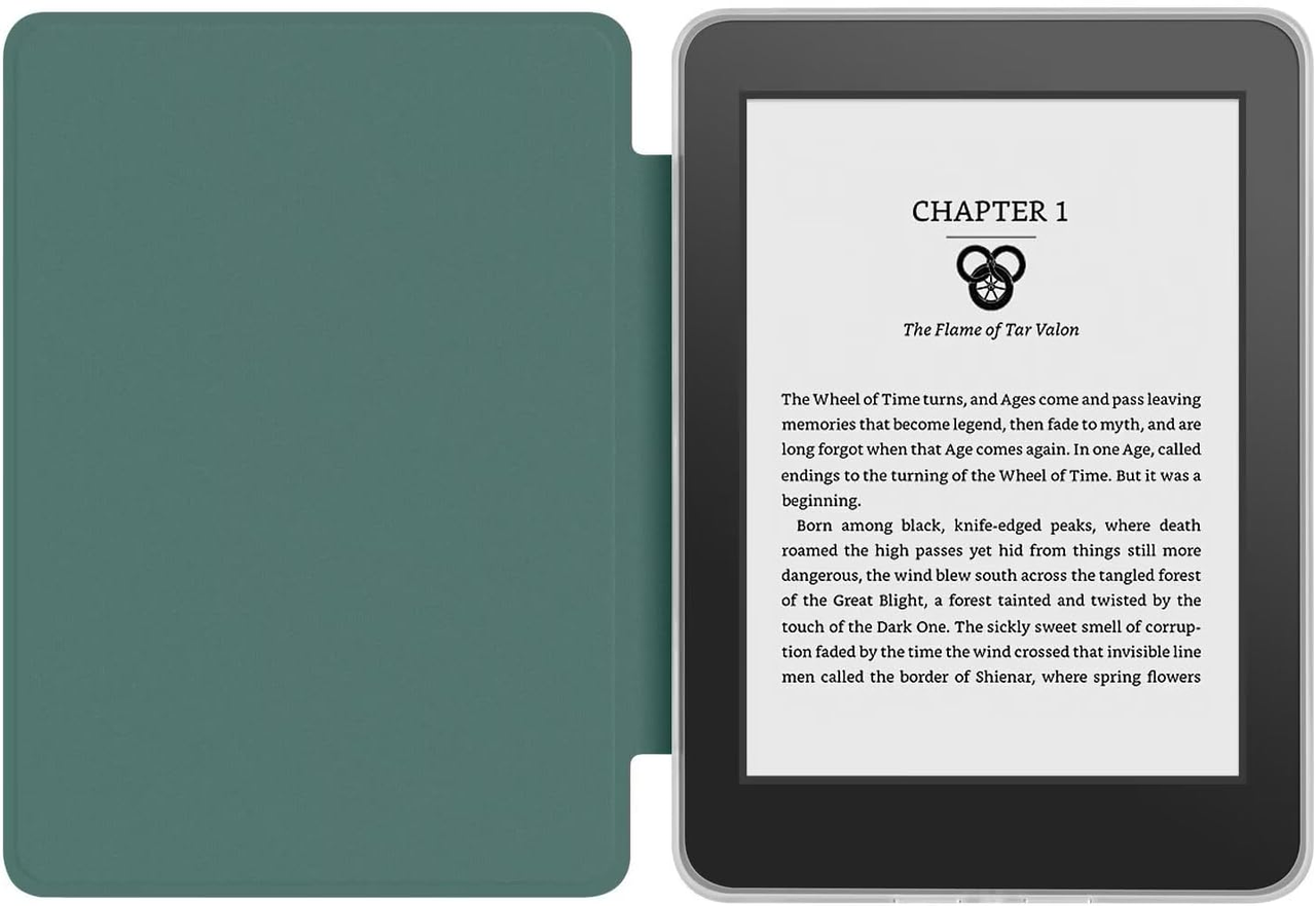 360Â° Rotating & Detachable Magnetic Case for 6.8" Kindle Paperwhite 11th Generation (2021)  â Auto Wake/Sleep, Hands-Free Stand, Clear Back Cover (Dark Green).