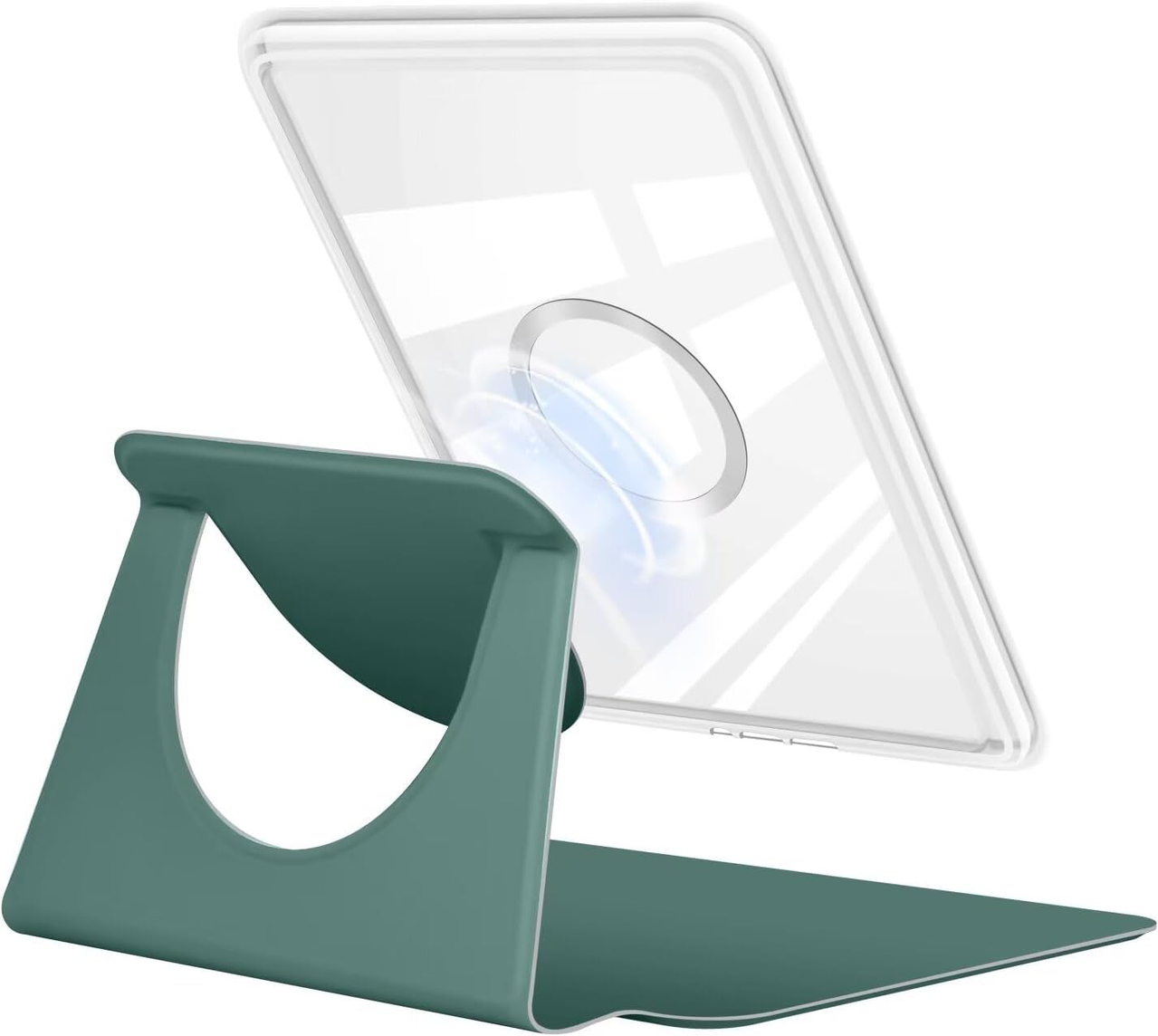 360Â° Rotating & Detachable Magnetic Case for 6.8" Kindle Paperwhite 11th Generation (2021)  â Auto Wake/Sleep, Hands-Free Stand, Clear Back Cover (Dark Green).