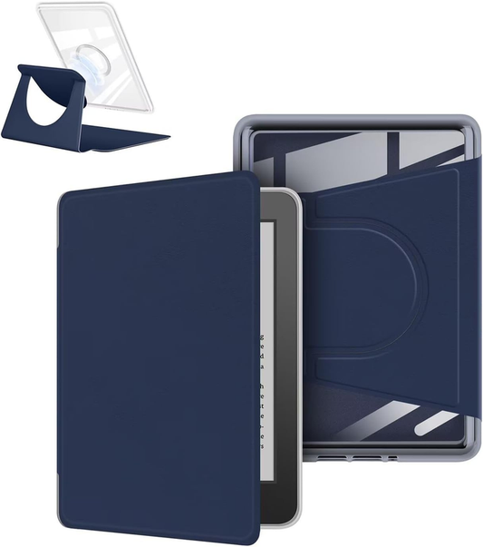 360Â° Rotating & Detachable Magnetic Case for 7" Kindle Paperwhite 12th Generation (2024)  â Auto Wake/Sleep, Hands-Free Stand, Clear Back Cover (Dark Blue).