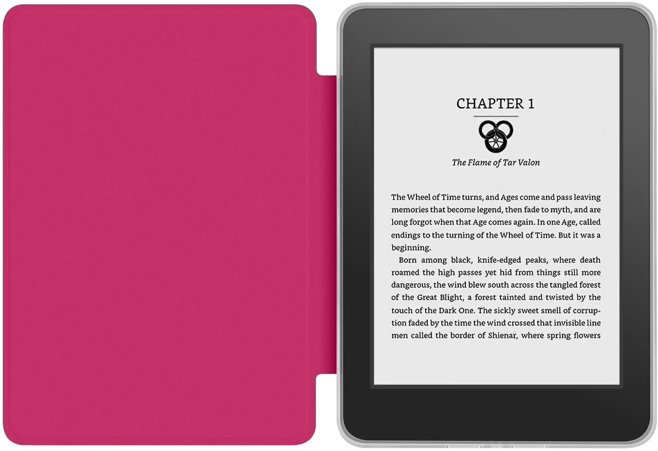 360Â° Rotating & Detachable Magnetic Case for 7" Kindle Paperwhite 12th Generation (2024)  â Auto Wake/Sleep, Hands-Free Stand, Clear Back Cover (Rose Red).