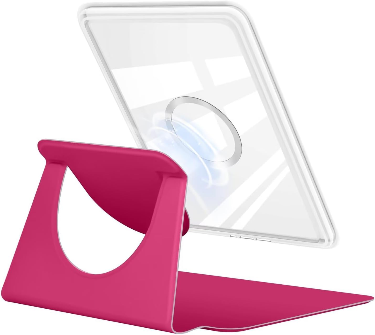360Â° Rotating & Detachable Magnetic Case for 7" Kindle Paperwhite 12th Generation (2024)  â Auto Wake/Sleep, Hands-Free Stand, Clear Back Cover (Rose Red).
