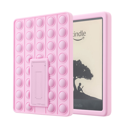 Pop It Fidget Case for Kindle Paperwhite 5 (6.8") - Rainbow Silicone Protective Cover with Standï¼Pink.