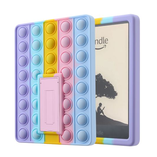 Pop It Fidget Case for Kindle Paperwhite 5 (6.8") - Rainbow Silicone Protective Cover with Standï¼Multicolored.
