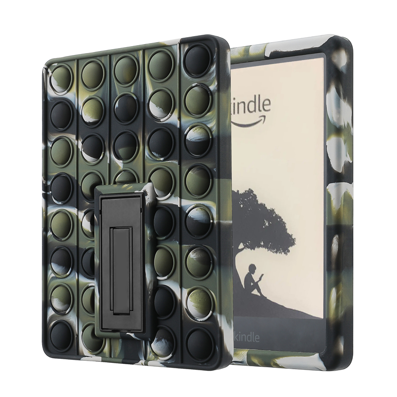 Pop It Fidget Case for Kindle Paperwhite 5 (6.8") - Rainbow Silicone Protective Cover with Standï¼Camouflage.