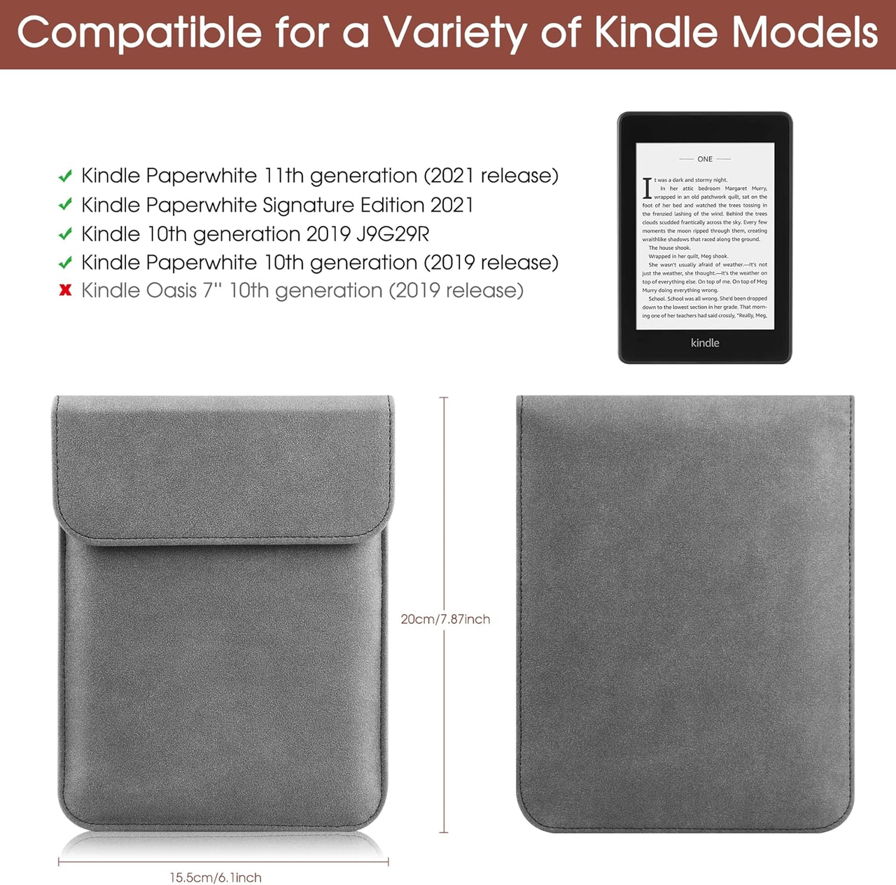 Universal Sleeve Case for 6"ï¼6.8", Kindle Paperwhite/Colorsoft/Signature Edition 2024-2012 Sleeve Bag Pouch Cover for 6-6.8'' Kobo/Tolino/Pocketbook 6-inch ebook Reader,Dark Gray.