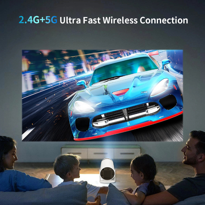 HY300PRO Mini Projector with WiFi and Bluetooth, Portable Projector 720p Support, Auto Keystone, 180 Degree Rotation, Smart Proyector for Home Outdoor.