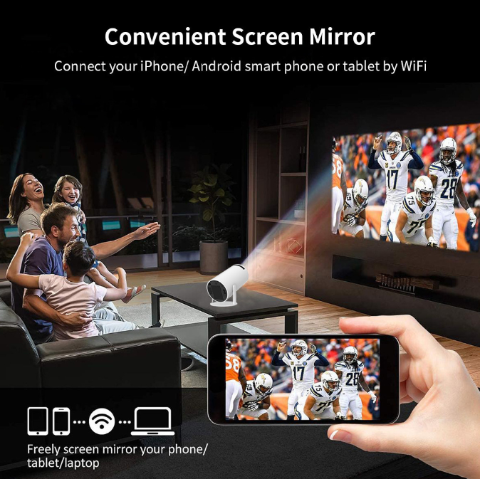 HY300PRO Mini Projector with WiFi and Bluetooth, Portable Projector 720p Support, Auto Keystone, 180 Degree Rotation, Smart Proyector for Home Outdoor.
