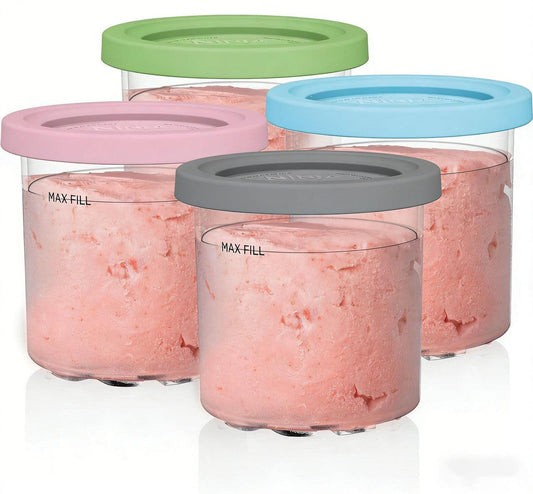 Creami Pints and Lids for Ninja,4 pack Creamy Icecream Containers Cups Jars Tubs Canisters Set,Smoothie Pot Compatible with NC299AMZ & NC300s Series Creamer Ice Cream Maker Machine.
