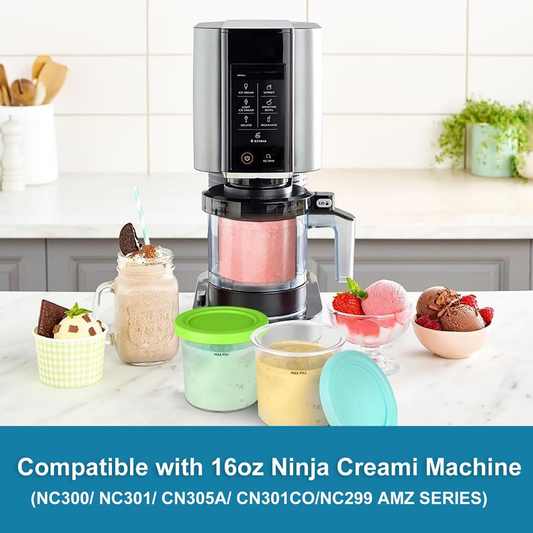 Creami Pints and Lids for Ninja,4 pack Creamy Icecream Containers Cups Jars Tubs Canisters Set,Smoothie Pot Compatible with NC299AMZ & NC300s Series Creamer Ice Cream Maker Machine.