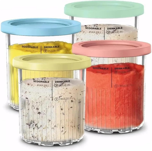 Creami pint ice cream containers and lids for Ninja, 4-piece set of cream ice cream containers/cups/jars/buckets, compatible with NC500/501 series cream ice cream machines..