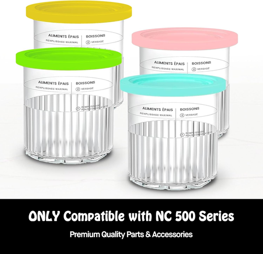 Creami pint ice cream containers and lids for Ninja, 4-piece set of cream ice cream containers/cups/jars/buckets, compatible with NC500/501 series cream ice cream machines..