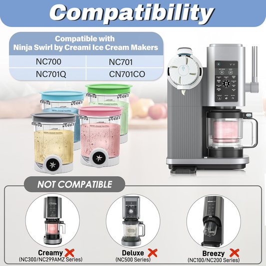 Pints and Lids Replacement Compatible with Ninja Swirl by Creami NC700 Series Ice Cream Makers, 16oz Cup Containers Replacement for Creami Swirl NC701 NC701Q CN701CO, 4-Pack, BPA Free, Clear.