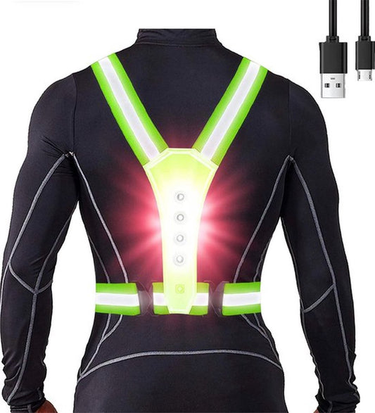 Running Lights - High Quality - LED - USB Rechargeable - Reflective Vest - One Size.