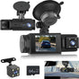 WiFi Car Dash Cam â 3-Channel Wireless Camera with App, Front, Interior, and Rear Cameras, Full HD 1080p, 2-inch IPS Screen, Night Vision, Motion Detection, Loop Recording, 64GB Memory Card Included.
