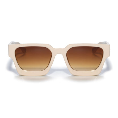 Square sunglasses - Women's sunglasses - Festival sunglasses - Rave sunglasses - Glasses - Thick frame - Beige with brown lenses