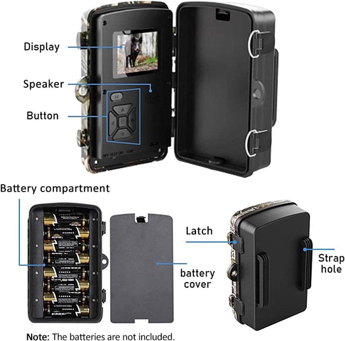 Rechargeable wildlife camera with night vision - 10 x 13.2 cm - IP66 waterproof - 1.3 m range - 1080p - 32 GB SD card included - For wildlife monitoring - For outdoor use.