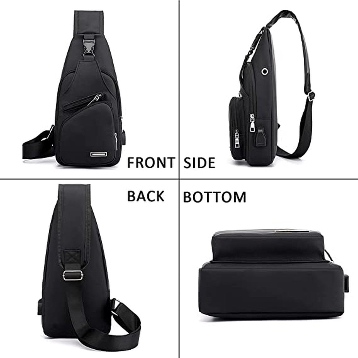 Fanny pack - Shoulder bag - With USB charging port - Men's - Chest bag - Anti-theft - Black