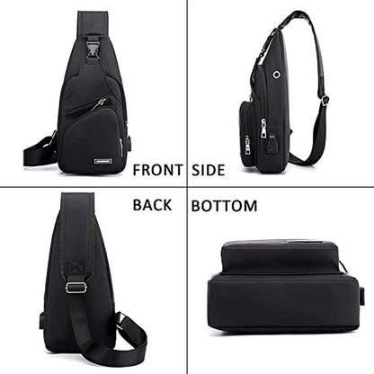 Fanny pack - Shoulder bag - With USB charging port - Men's - Chest bag - Anti-theft - Black