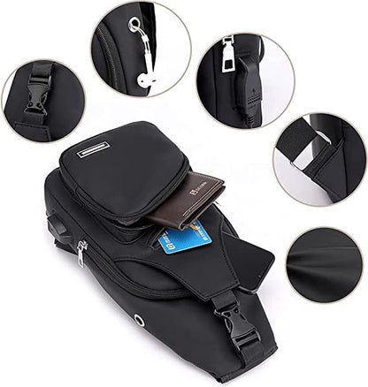 Fanny pack - Shoulder bag - With USB charging port - Men's - Chest bag - Anti-theft - Black