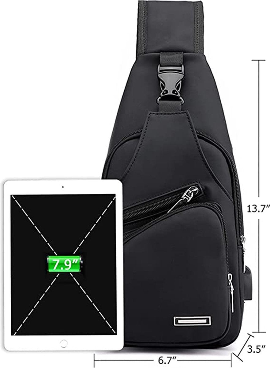 Fanny pack - Shoulder bag - With USB charging port - Men's - Chest bag - Anti-theft - Black