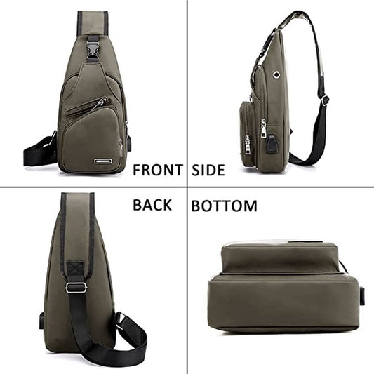 Fanny pack - Shoulder bag - With USB charging port - Men's - Chest bag - Anti-theft - Khaki