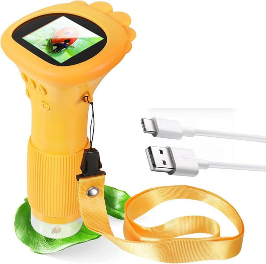 Children's Microscope - Portable Children's Microscope - 0-inch Screen - Digital Microscope - 200x Magnification - USB to PC Port - Pocket Size - Yellow.