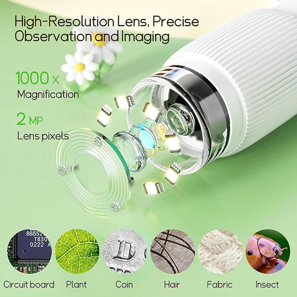 Children's Microscope - Portable Children's Microscope - 0 Screen - Digital Microscope - 200x Magnification - USB Port for PC - Pocket Size - White.