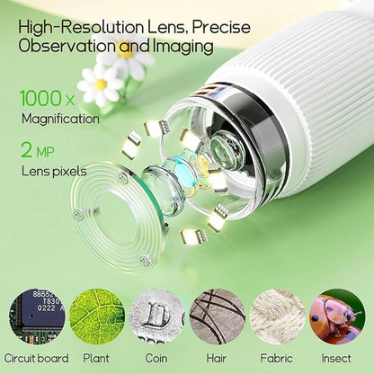 Children's Microscope - Portable Children's Microscope - 0 Screen - Digital Microscope - 200x Magnification - USB Port for PC - Pocket Size - White.