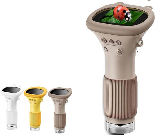 Children's Microscope - Portable Children's Microscope - 0 Screen - Digital Microscope - 200x Magnification - USB Port for PC - Pocket Size - Brown.