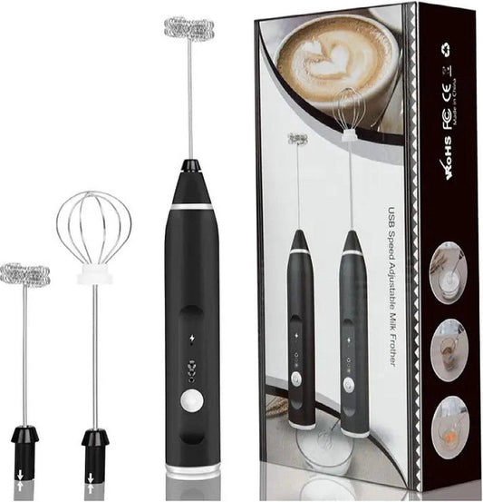 2-in-1 Electric Coffee Frother, USB Rechargeable, Egg Beater, Keep Mixer, Black.