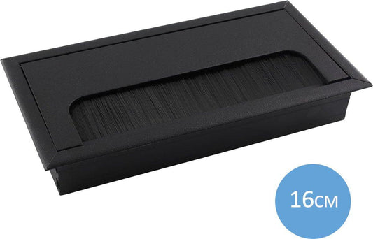 Noble Cable Grommet - Black Aluminum - Rectangle - Desk Cable Tray - Cable Hole with Brush Closure - Cable Organizer - Cable Cover - 16 x 8 cm - Matte Black.