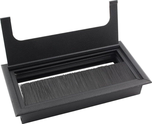 Noble Cable Grommet - Black Aluminum - Rectangle - Desk Cable Tray - Cable Hole with Brush Closure - Cable Organizer - Cable Cover - 16 x 8 cm - Matte Black.