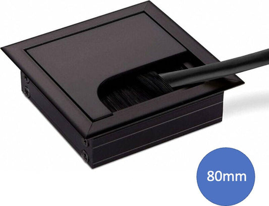 Noble Cable Grommet - Black Aluminum - Square - Desk Cable Organizer - Cable Hole with Brush Closure - Cable Organizer - Cable Cover - L8xW8xH3cm - Matte Black.