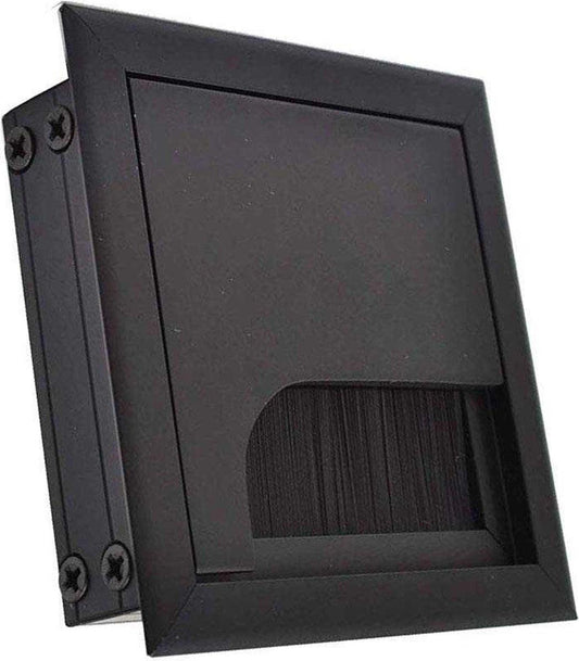 Noble Cable Grommet - Black Aluminum - Square - Desk Cable Organizer - Cable Hole with Brush Closure - Cable Organizer - Cable Cover - L8xW8xH3cm - Matte Black.