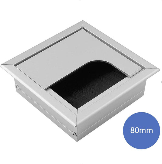 Noble Desk Cable Management System - Square - Desk Cable Management System - Cable Hole with Brush Closure - Cable Organizer - Cable Grommet - Cable Cover - L8xW8xH3cm - Silver.