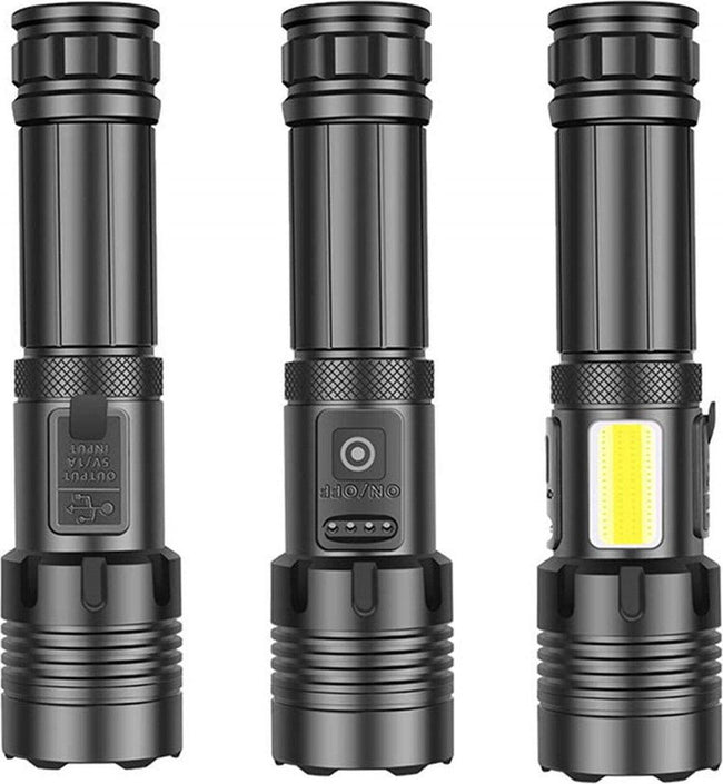 Flashlight - Rechargeable LED - Military Flashlight - 100,000 lumens - with 7 modes - COB side light - Waterproof - For emergencies, camping, home Main Image