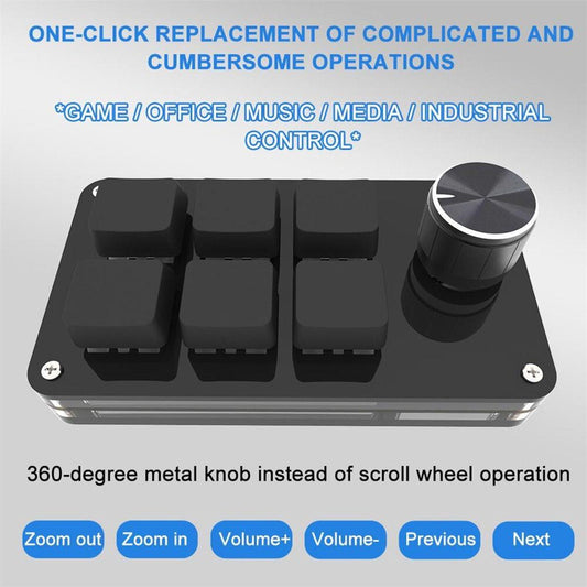 Mini 6-button keyboard, programmable keys, customizable shortcuts, mechanical USB keyboard.
