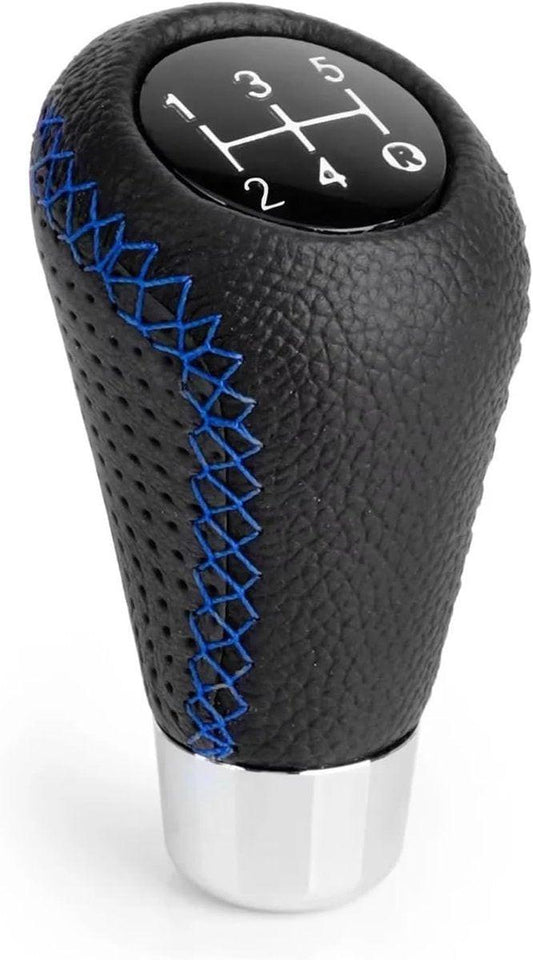 Gear shift lever - Manual gear shift lever - 5-speed transmission - Gear shift lever - Manual transmission - Black leather stitching - Universal gear shift lever (blue).