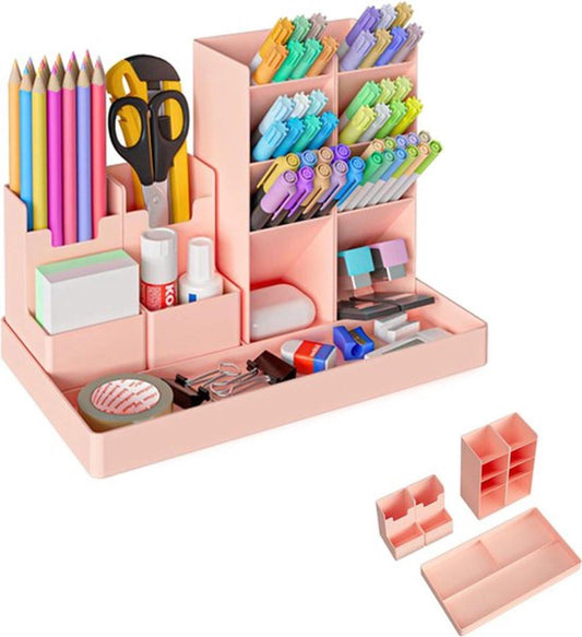 Pencil Case - 13 Compartments - Pen Holder - Desk Organizer - Pencil Holder - Desk Organizer - Pen Case - Plastic - Removable - Storage System - Mail Tray - Office Baby Clothing Accessories - Pink.