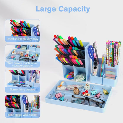Pencil Case - 13 Compartments - Pen Holder - Desk Organizer - Pencil Holder - Desk Organizer - Pen Case - Plastic - Removable - Storage System - Mail Tray - Office Baby Clothing Accessories - Blue