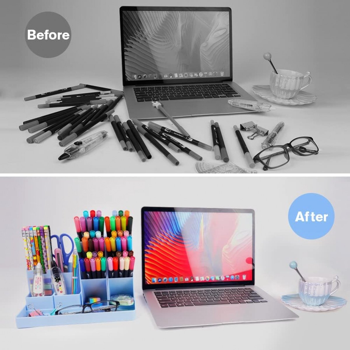 Pencil Case - 13 Compartments - Pen Holder - Desk Organizer - Pencil Holder - Desk Organizer - Pen Case - Plastic - Removable - Storage System - Mail Tray - Office Baby Clothing Accessories - Blue
