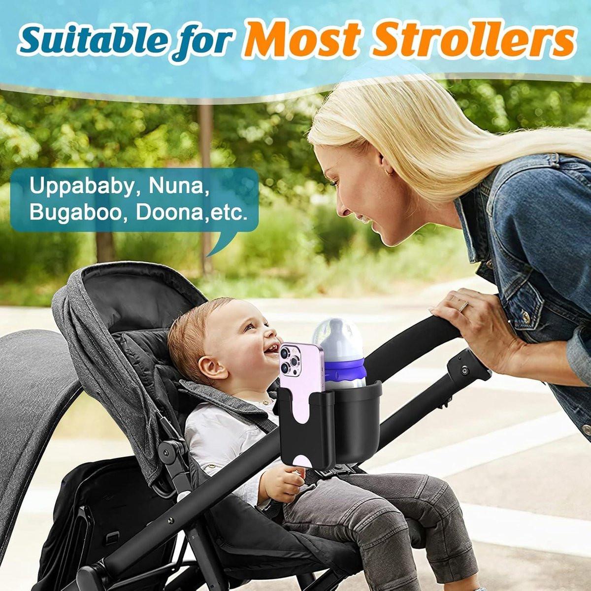 Stroller cup holder, universal stroller/pram cup holder, baby stroller organizer, drink and coffee cup holder with phone storage box, suitable for baby and bicycle.