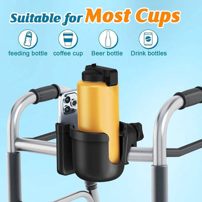 Stroller cup holder, universal stroller/pram cup holder, baby stroller organizer, drink and coffee cup holder with phone storage box, suitable for baby and bicycle.