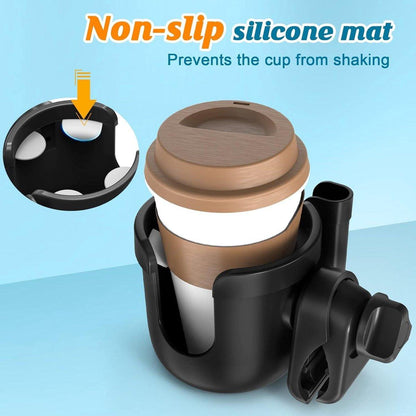 Stroller cup holder, universal stroller/pram cup holder, baby stroller organizer, drink and coffee cup holder with phone storage box, suitable for baby and bicycle.