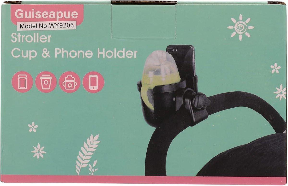 Stroller cup holder, universal stroller/pram cup holder, baby stroller organizer, drink and coffee cup holder with phone storage box, suitable for baby and bicycle.