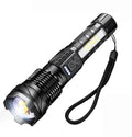 Waterproof and powerful LED flashlight - 10,000 lumens - 5 lighting modes - Rechargeable and zoomable - Long beam - Survival and outdoor use - Batteries included - USB-C rechargeable - Emergency kit - Camping.
