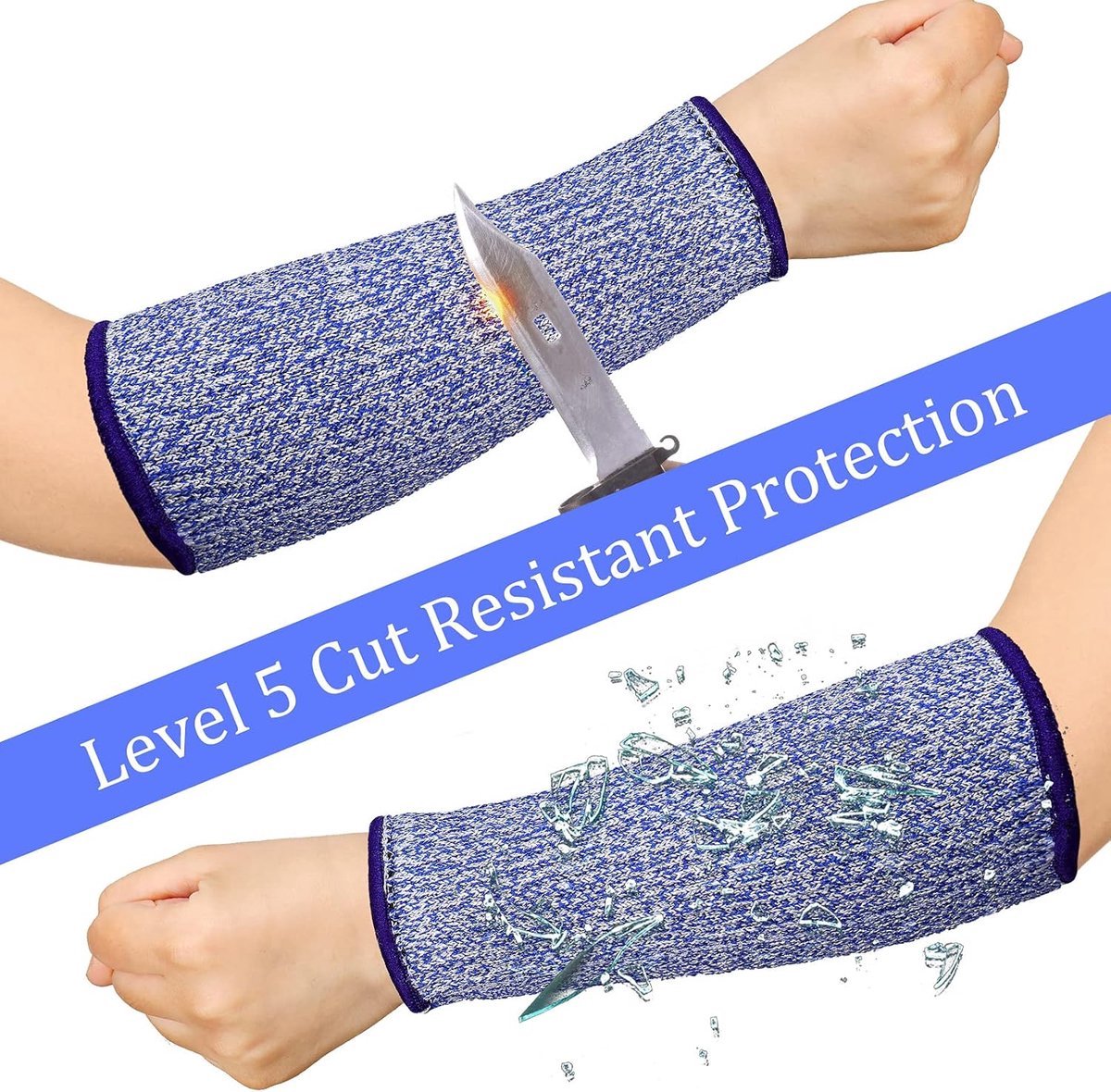 3 pairs of arm protectors for thin skin and bruises, cut-resistant forearm sleeves, level 5 burn protection (7.9 inches) - Black