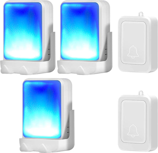 Doorbell - Wireless Doorbell - Wireless Doorbell - Doorbells - 2 transmitters and 3 receivers - With 7 bright light colors and 4 volume levels - For home/office, the elderly and the hearing impaired.