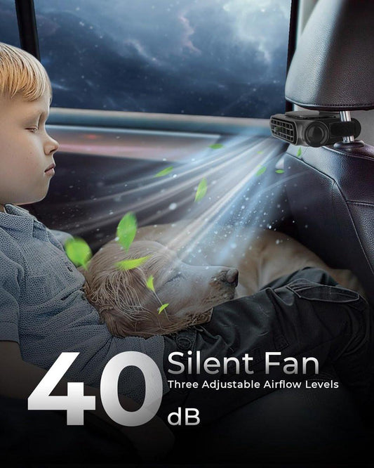 Car Fan - Car Fan Cooling - Car Air Conditioner - Car Fan with Adjustable Air Outlet - Fan - Silent Neck Fan for Headrest for All Cars - 3000 mAh - Black.