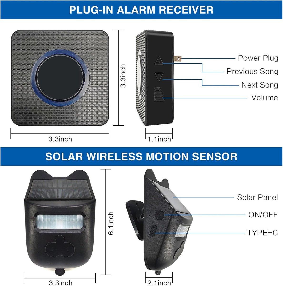 Driveway Alarm - Entry Detector - Solar Driveway Alarm - Passage Detector - Wireless = Security - Weatherproof Access Detector.